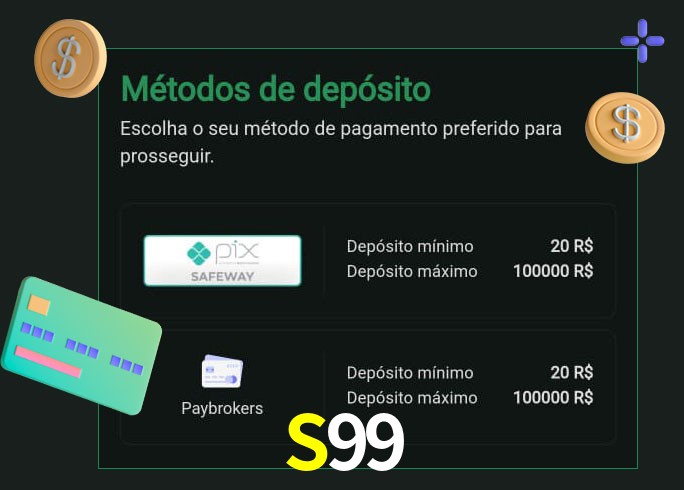 O cassino S99 oferece uma grande variedade de métodos de pagamento